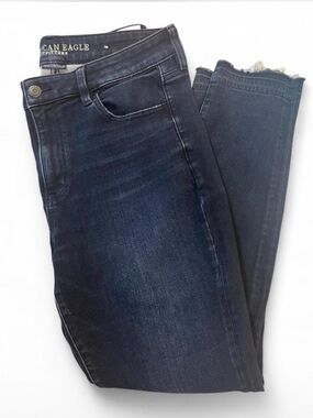 American Eagle Super Stretch X Skinny Jeans 14 R Dark Wash Raw Hem
